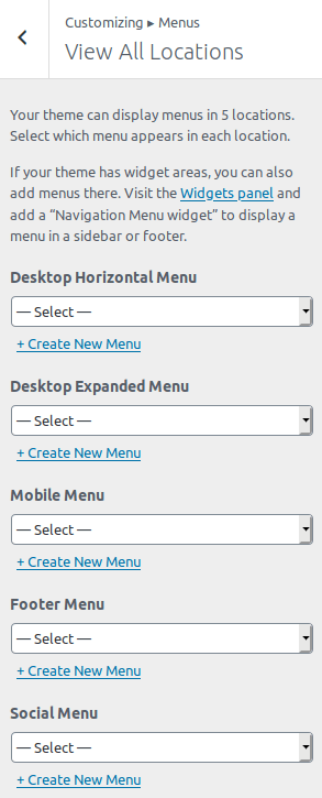 Twenty Twenty 테마의 다양한 메뉴
