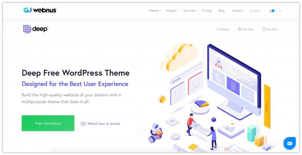2022년에 시도해야 할 20가지 최고의 WordPress 테마 19 deep-wordpress-theme