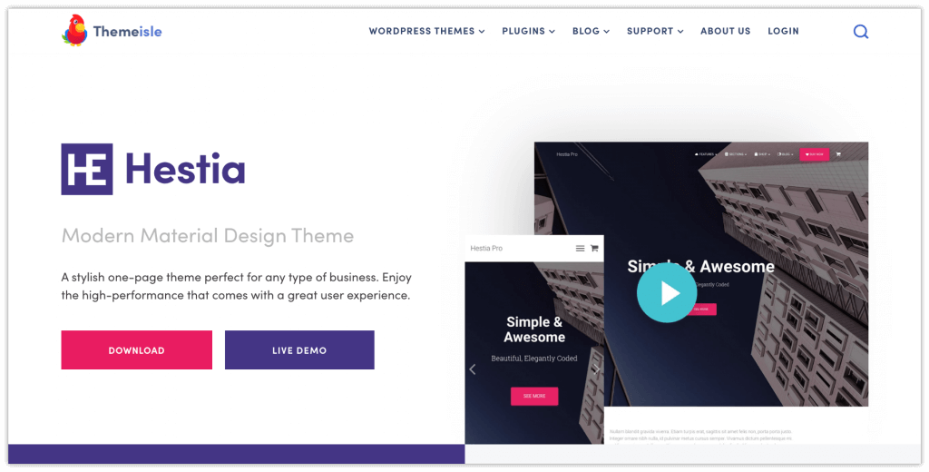 2022년에 시도해야 할 20가지 최고의 WordPress 테마 12 hestia-wordpress-theme