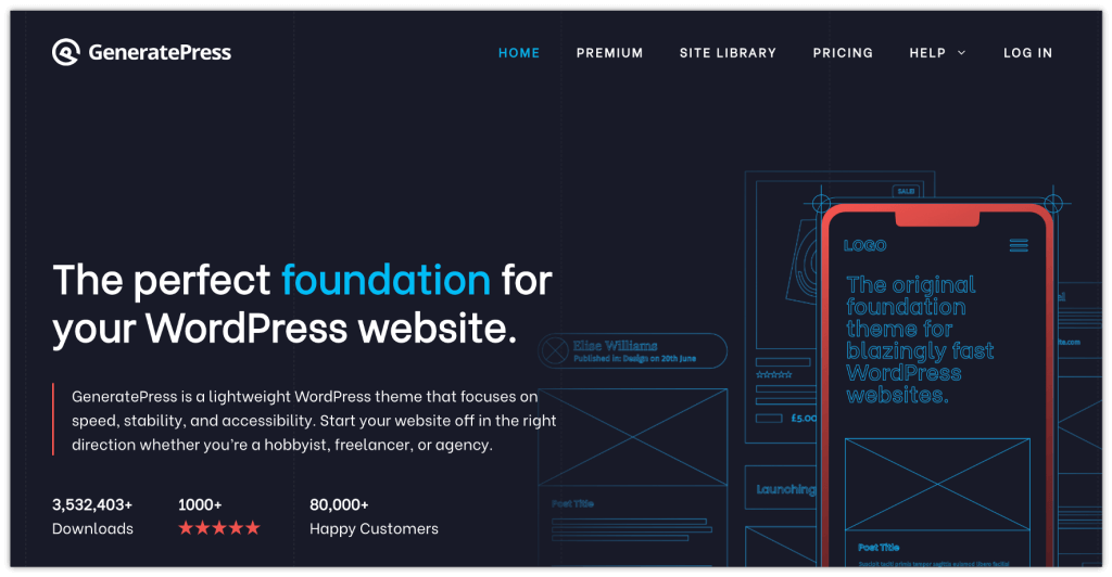 2022년에 시도해야 할 20가지 최고의 WordPress 테마 9 generatepress-wordpress-theme