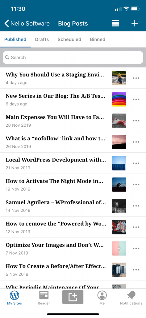 WordPress iPhone 앱의 블로그 항목 목록에 대한 대체 보기