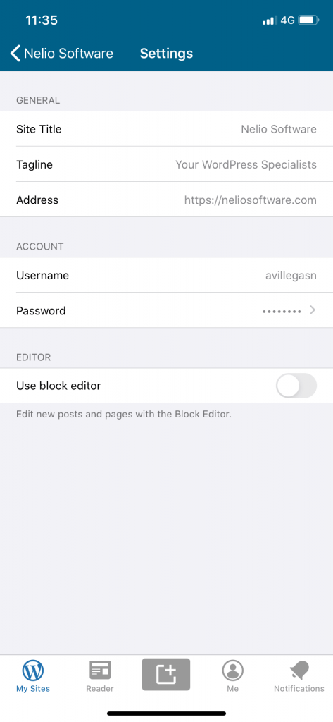 iPhone 앱에 연결된 WordPress 사이트 옵션