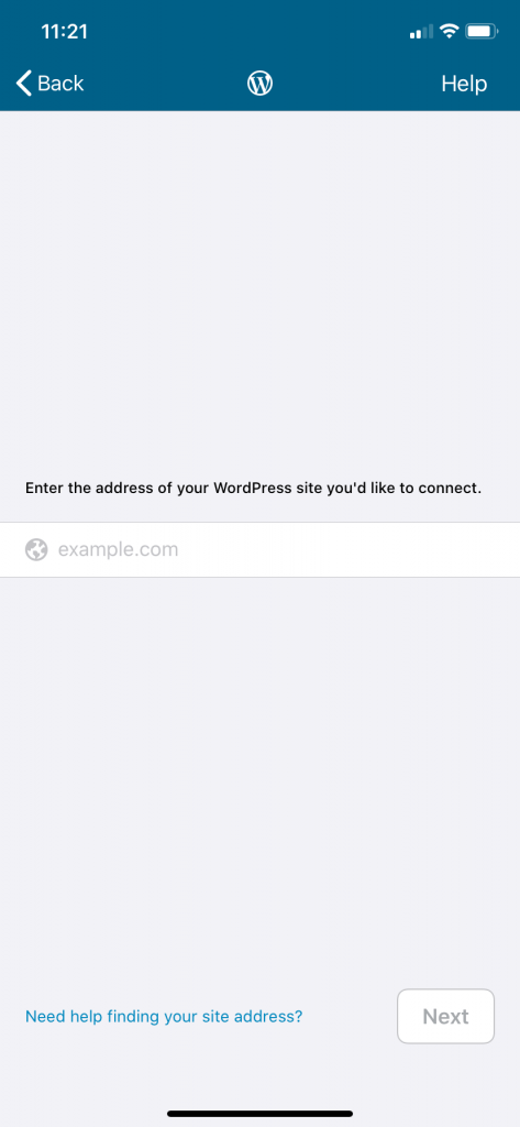 WordPress 사이트의 URL을 입력하는 화면