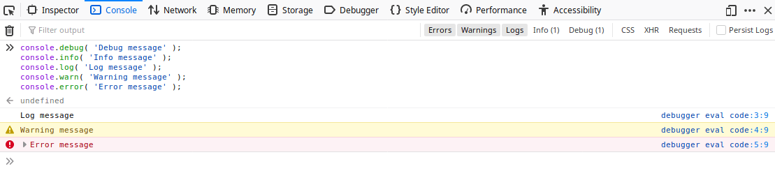 다른 로그 수준 표시 또는 숨기기