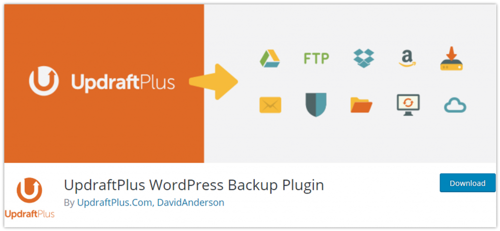 20 個最流行的 WordPress 插件(下載次數最多的插件) 9 UpdraftPlus plugin