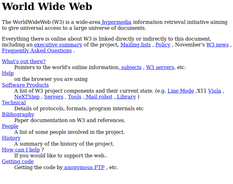 Tangkapan layar situs web pertama