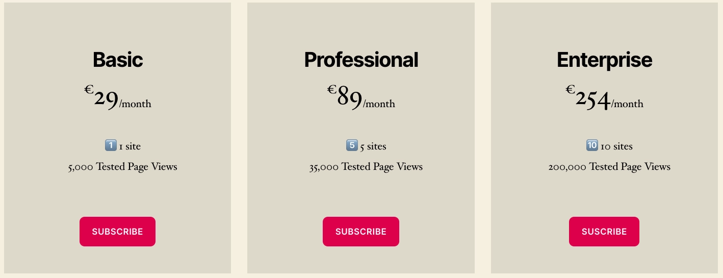 Getwid-Preistabelle.