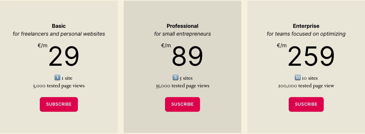 Screenshot einer mit CoBlocks erstellten Preistabelle