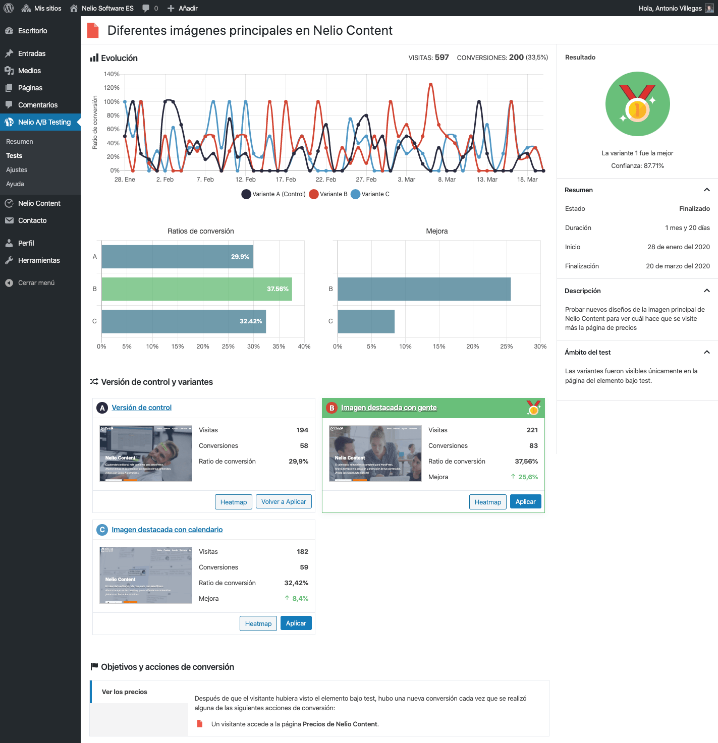 نتائج اختبار A / B للصور المميزة المختلفة.