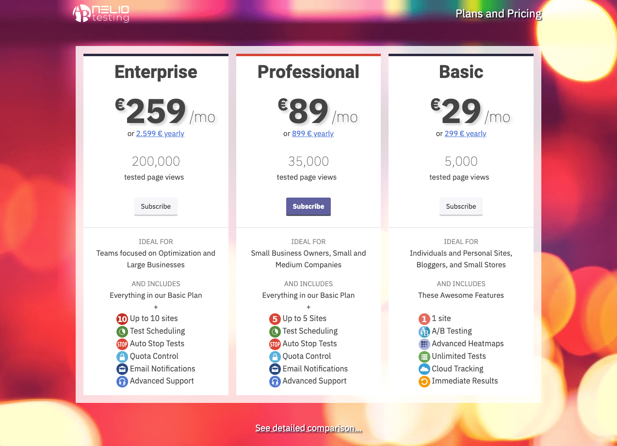 Обратный порядок в таблице цен на Nelio A/B Testing