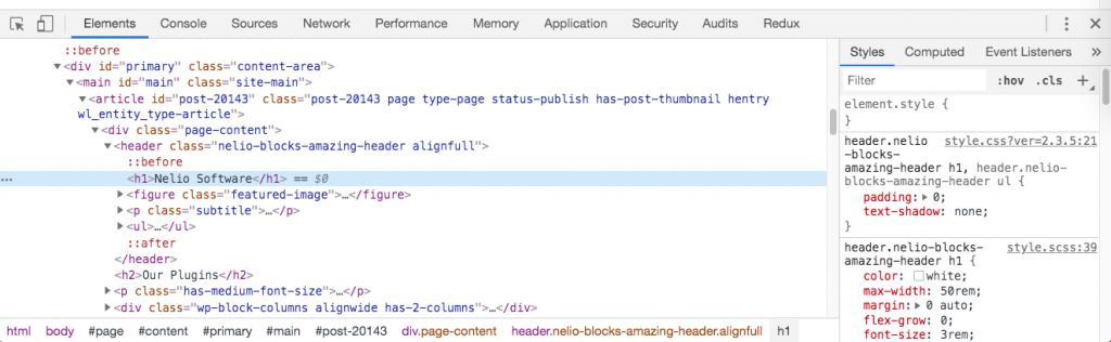 Pestaña Elementos del inspector de Google Chrome.
