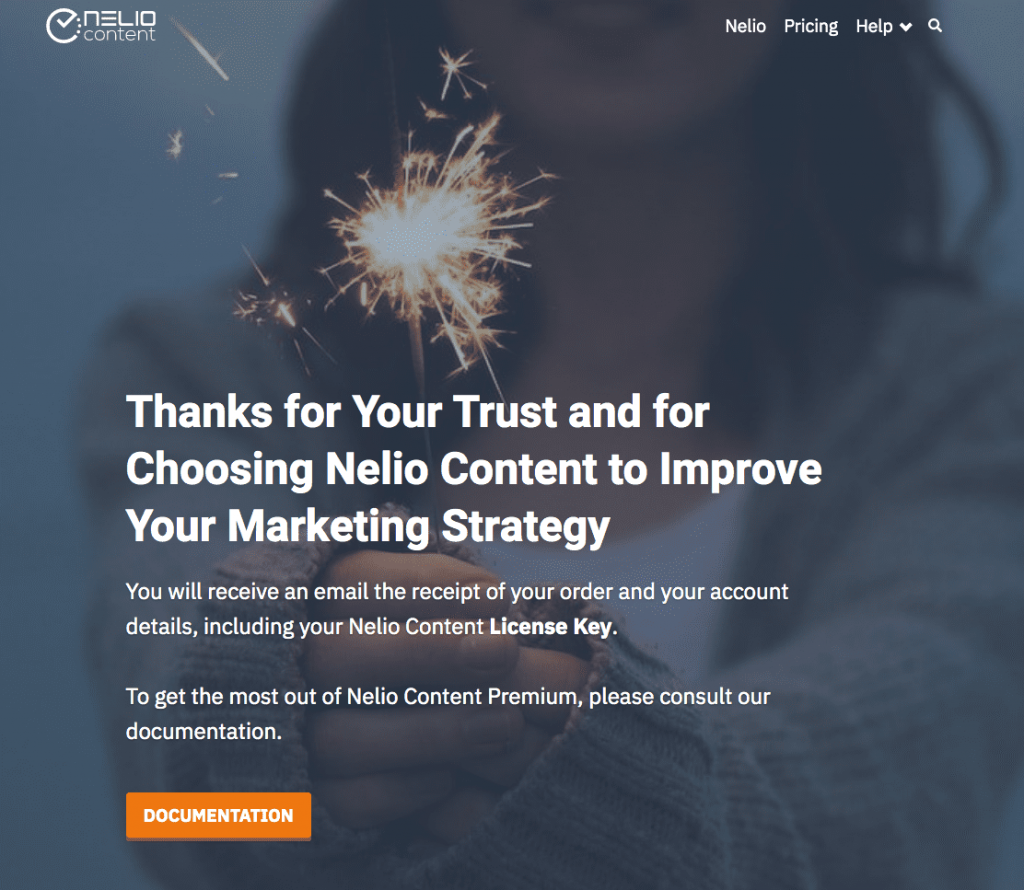 Página mostrada tras la compra de Nelio Content Premium.