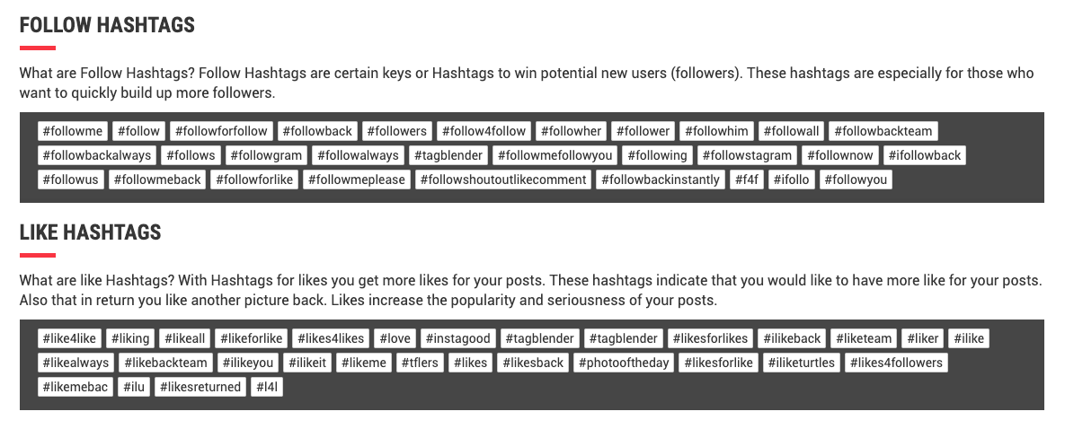 Lista de los hashtags más populares para conseguir más seguidores y más likes en Instagram.
