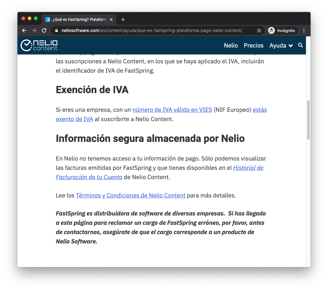 我们网站页面上的解释性段落,我们解释什么是 FastSpring 以及我们如何使用它。