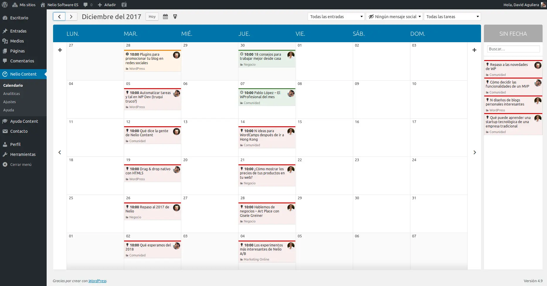 編輯日曆中的計劃外帖子部分