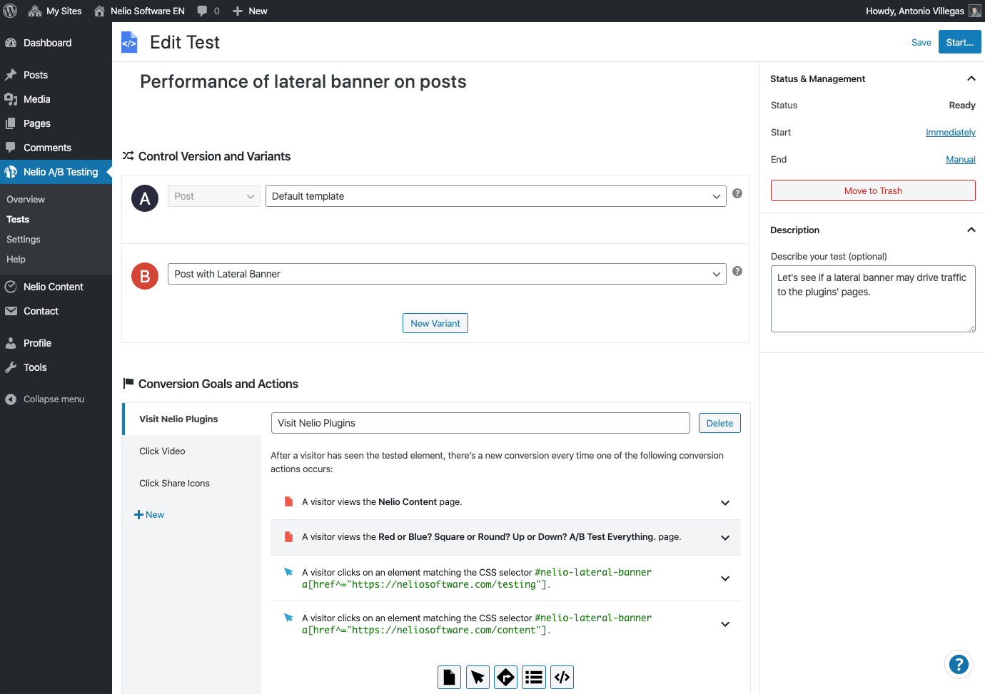 ブログ投稿のサイドバナーをテストするためのテンプレートテスト編集画面
