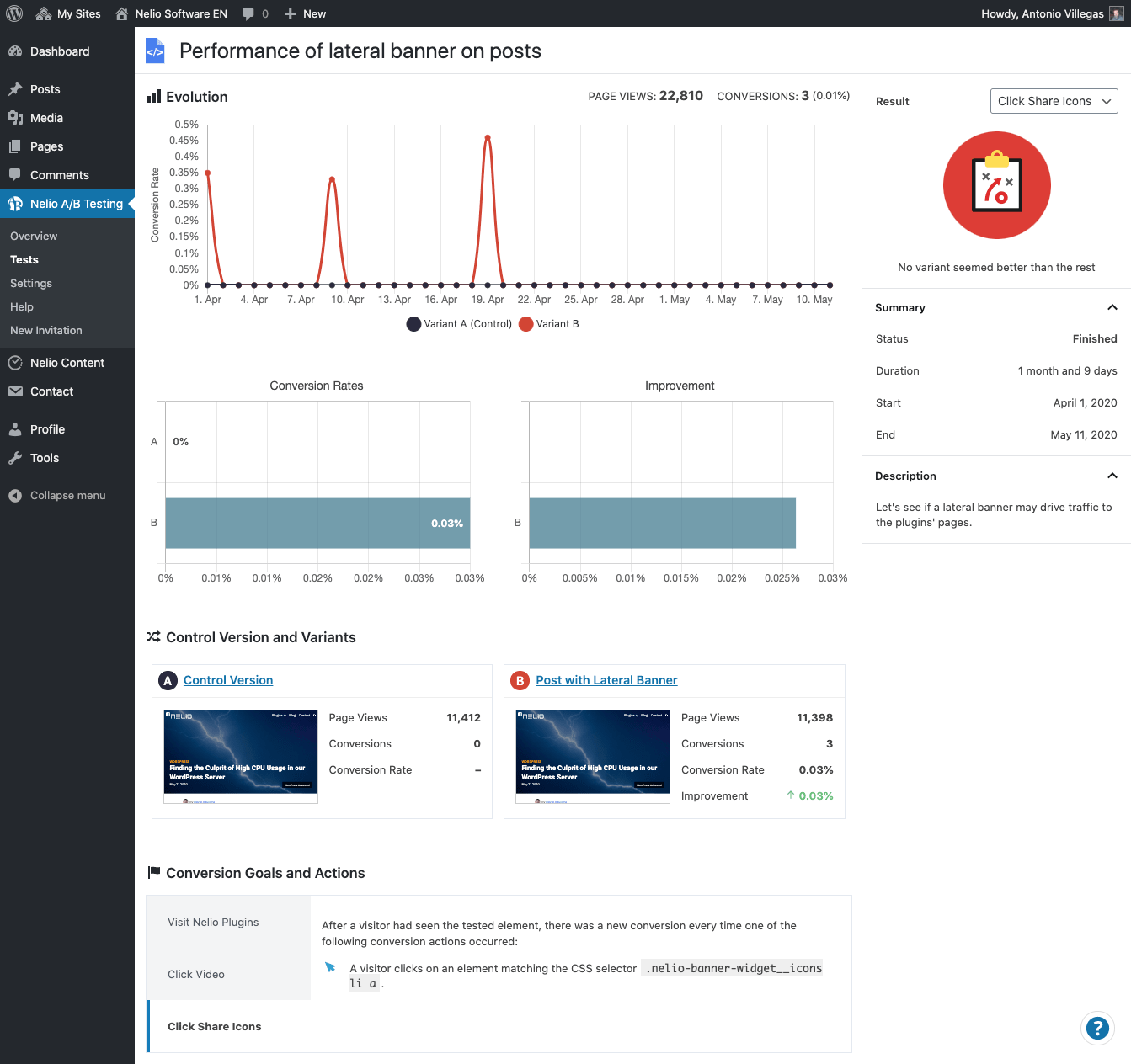 ネットワークエントリ共有に関するサイドバナーテストの結果。