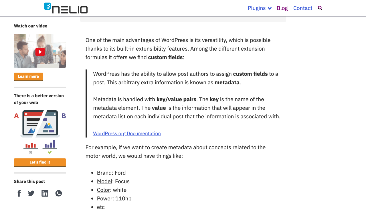 投稿の左側にあるバナー。プレミアムプラグインにリンクしており、ネットワーク上で投稿を共有するためのアイコンが含まれています。