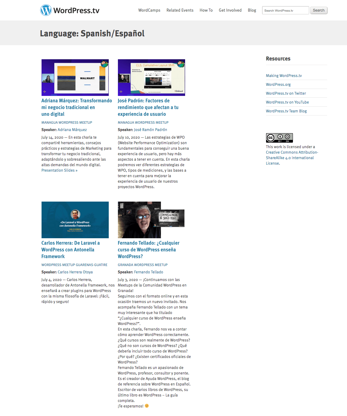 Conférences récemment publiées dont la langue est l'espagnol