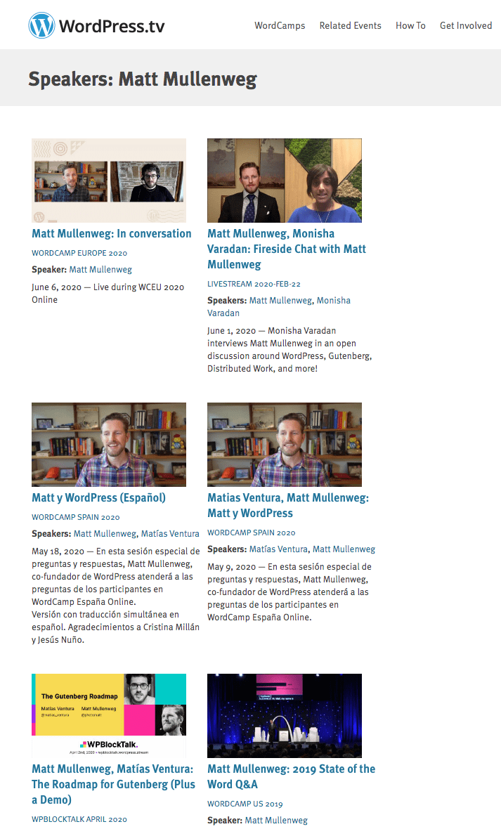 Entretiens récents de Matt Mullenweg.