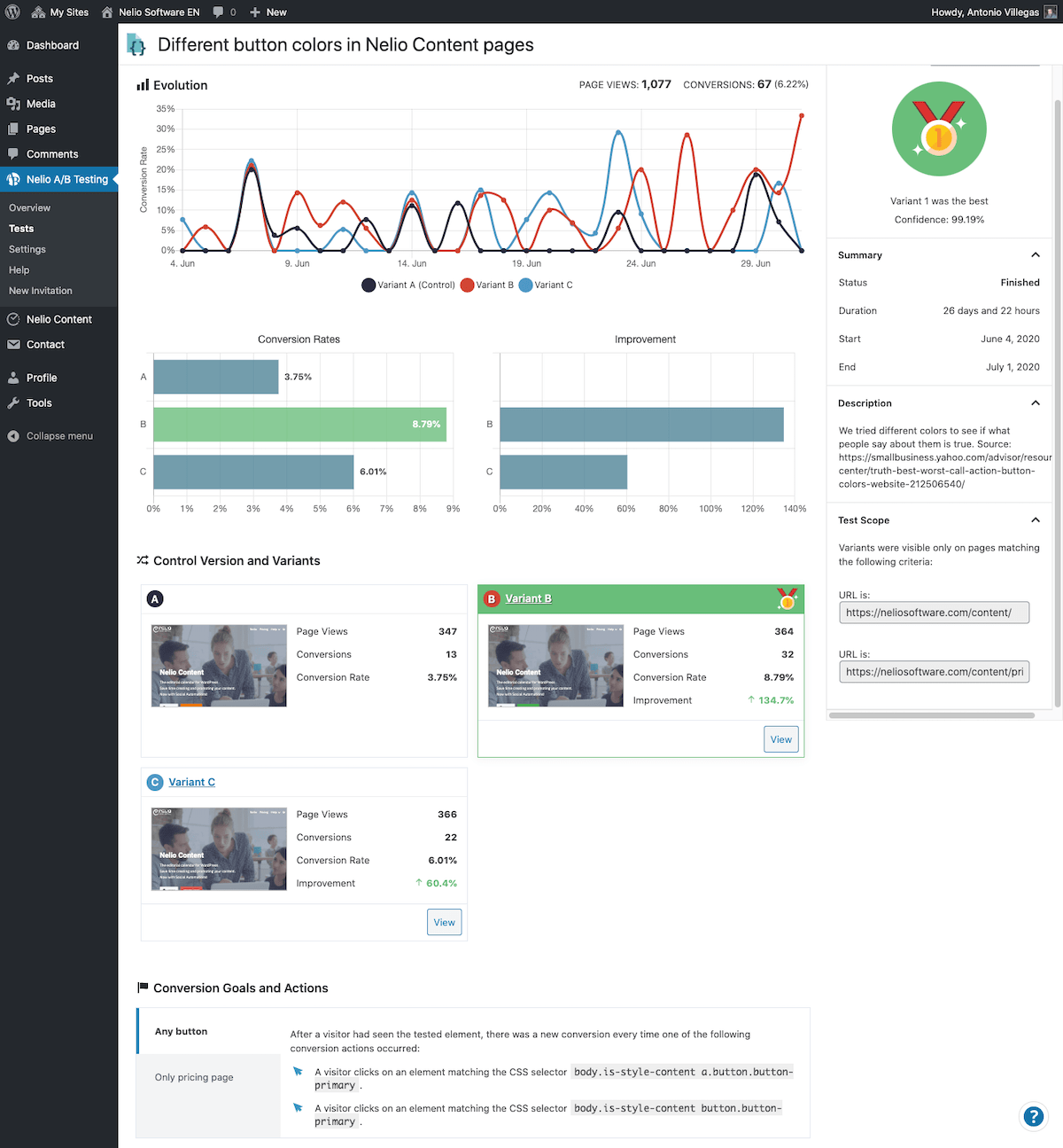 Hasil pengujian gaya CSS untuk situs web versi bahasa Inggris. Data tujuan pertama.