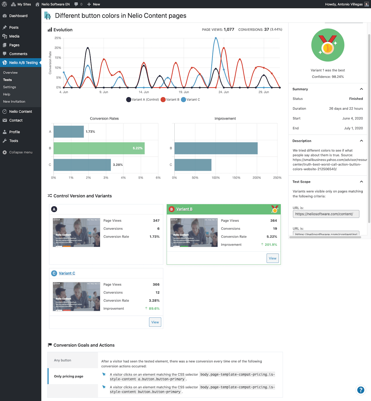 Hasil pengujian gaya CSS untuk situs web versi bahasa Inggris. Data objektif kedua.