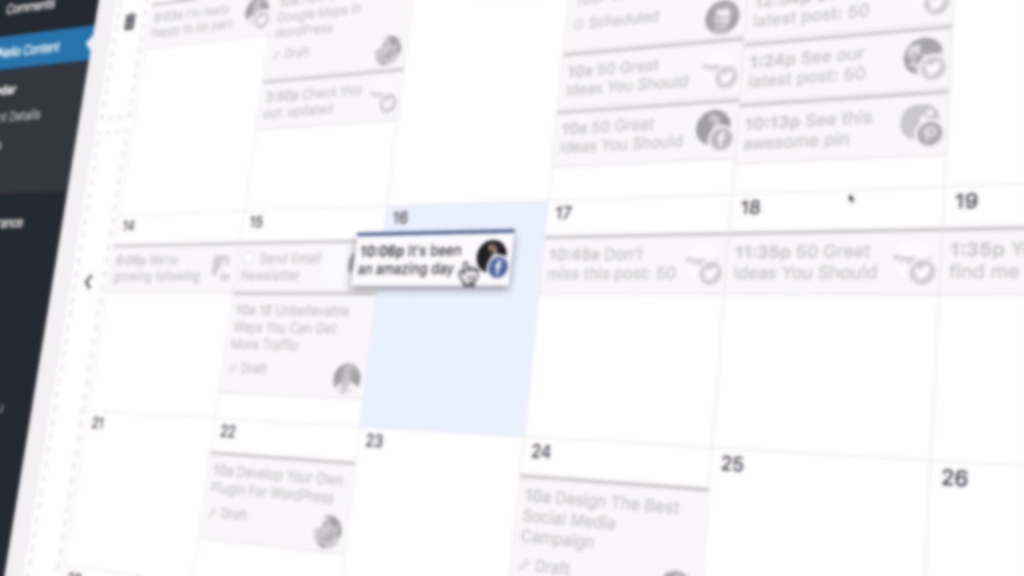 Captură de ecran a calendarului editorial Nelio Content