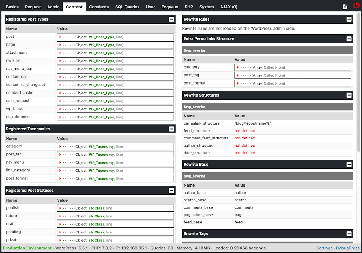 لوحة المحتوى DebugPress.