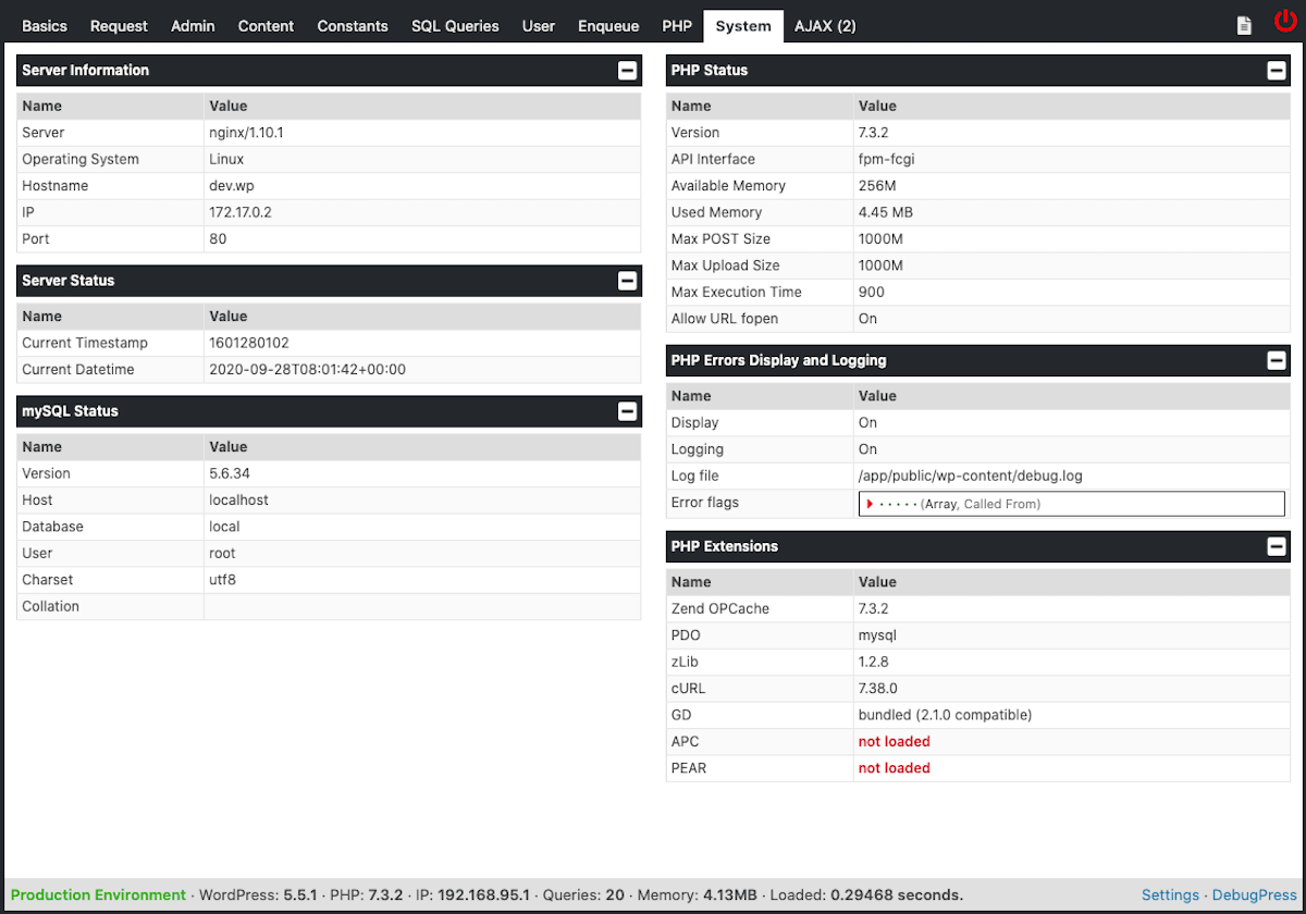 لوحة نظام التصحيح.