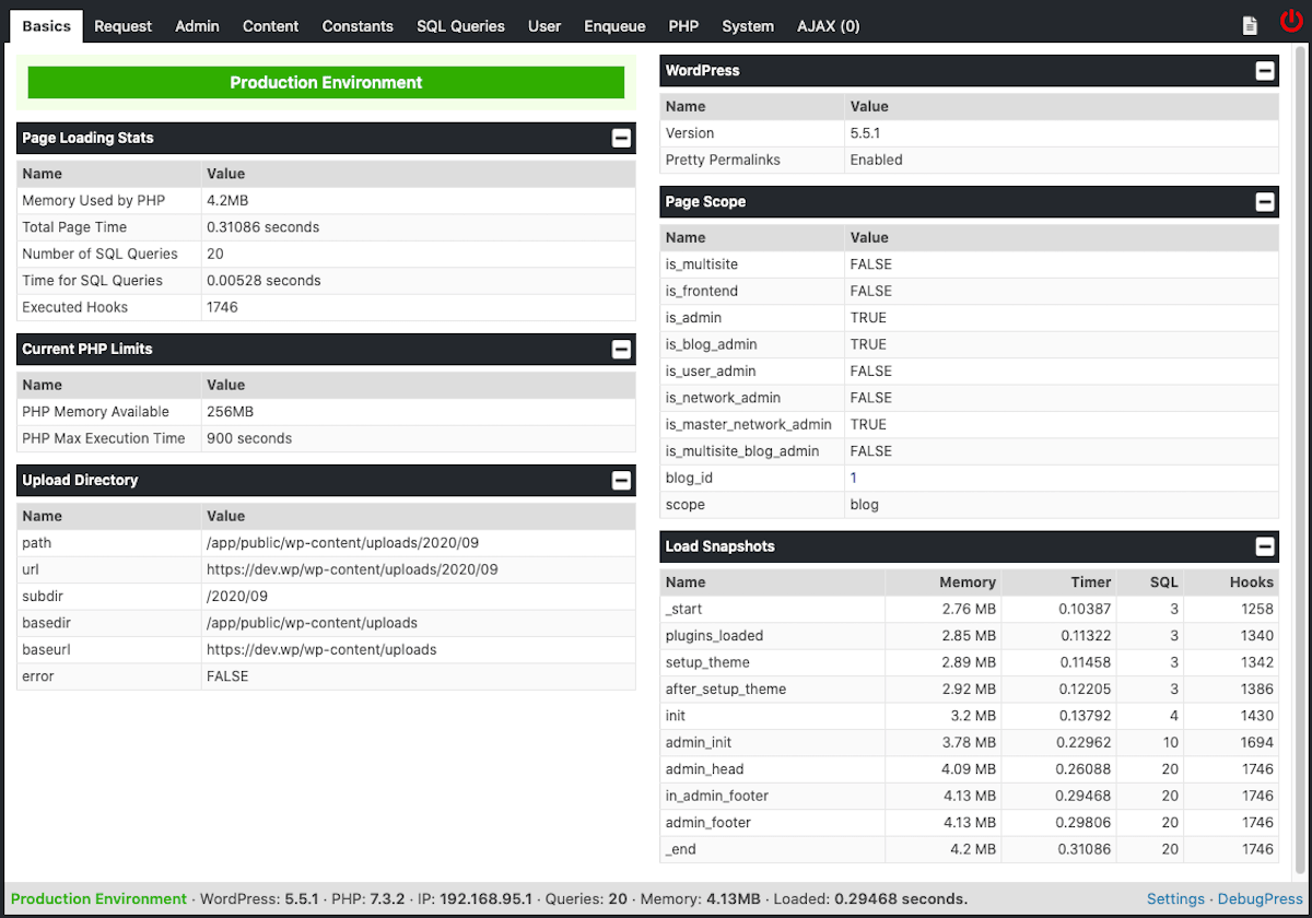 لوحة DebugPress Basics.