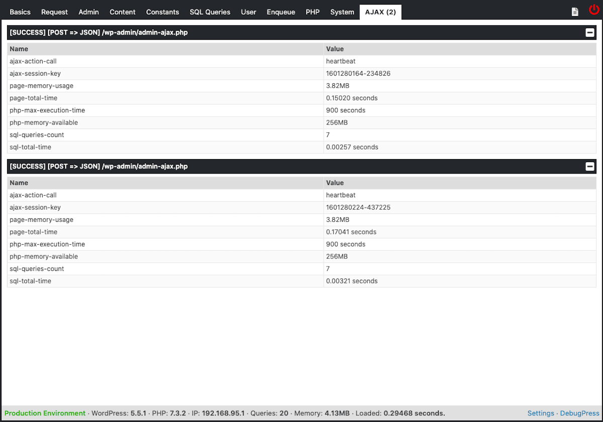 DebugPress لوحة أجاكس.