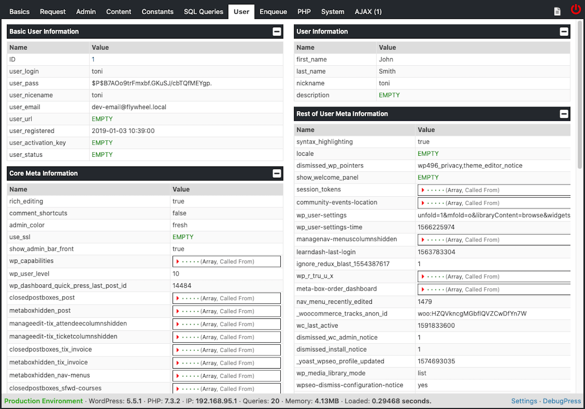 لوحة مستخدم DebugPress.