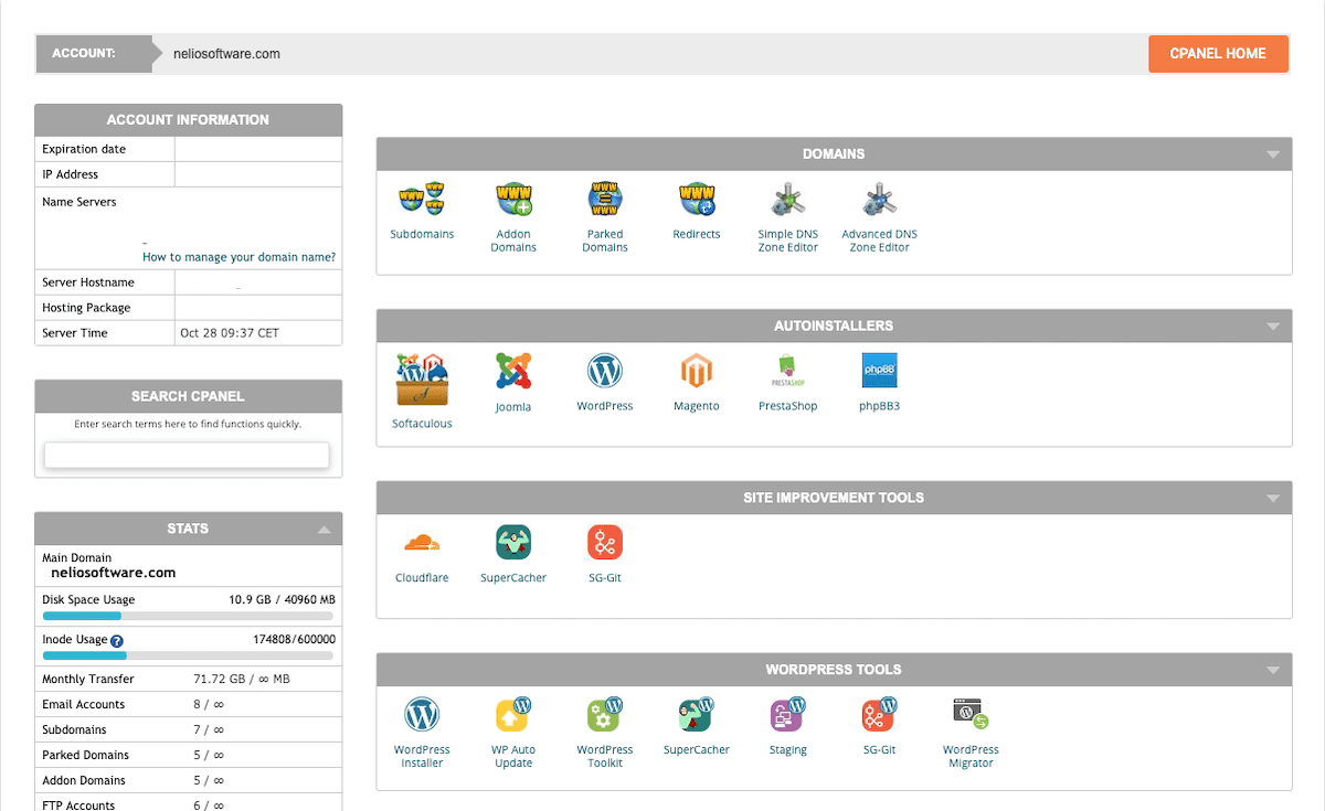 Interfaccia grafica CPanel, per gestire diversi strumenti del tuo hosting.