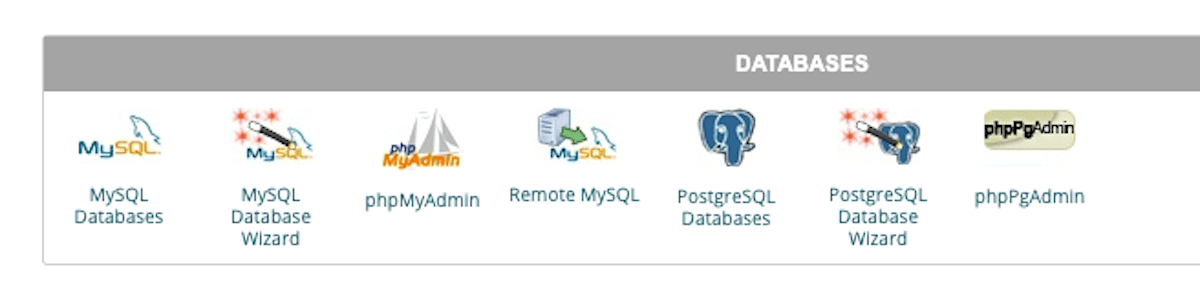 Sezione database all'interno di cPanel.
