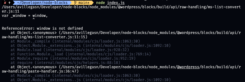 運行 Node.js 代碼以處理塊後輸出失敗。