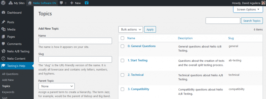 WordPress 仪表板中自定义分类的屏幕截图。