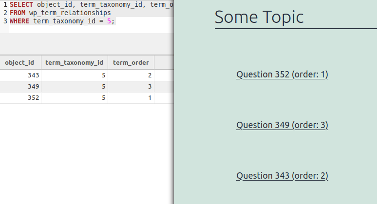 我们在数据库中看到的订单和实际出现在网络上的订单的屏幕截图。