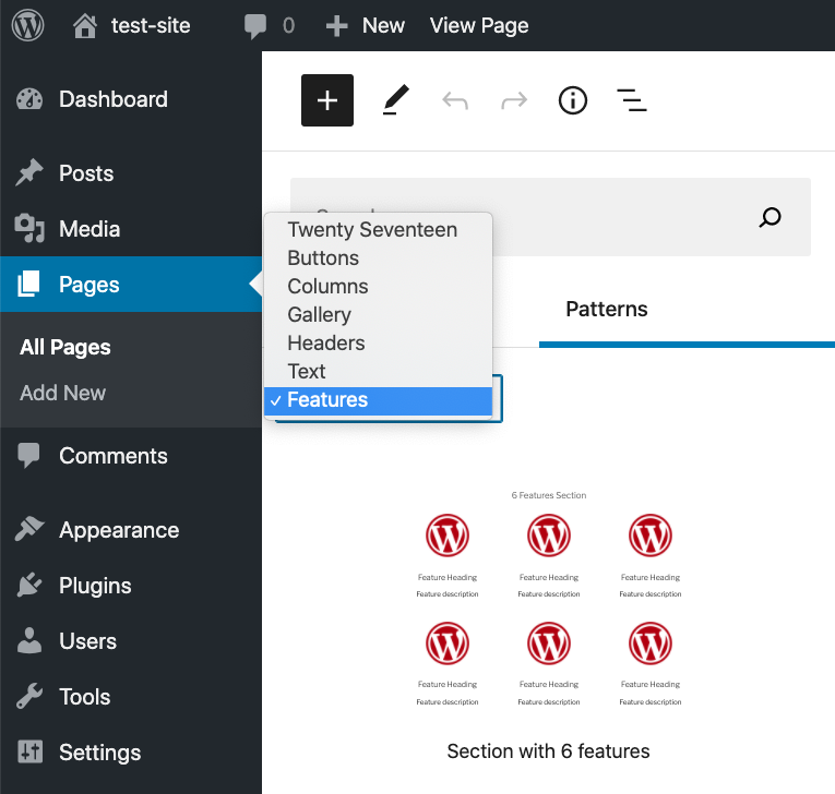 Pola blok dibuat dengan kategori yang ditunjukkan.