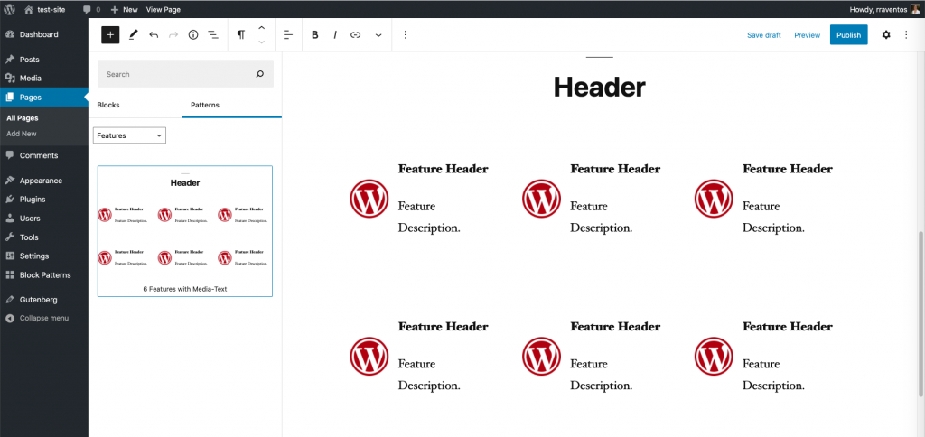 Tangkapan layar pola blok untuk mencantumkan fitur produk