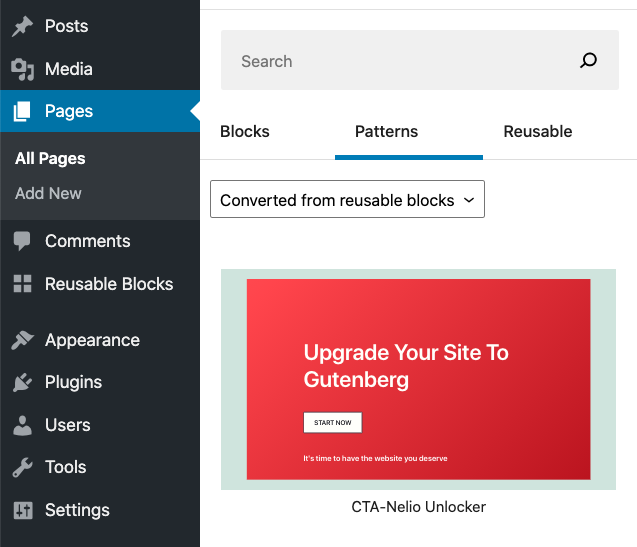 Cuplikan layar pola blok yang dibuat dari blok yang dapat digunakan kembali