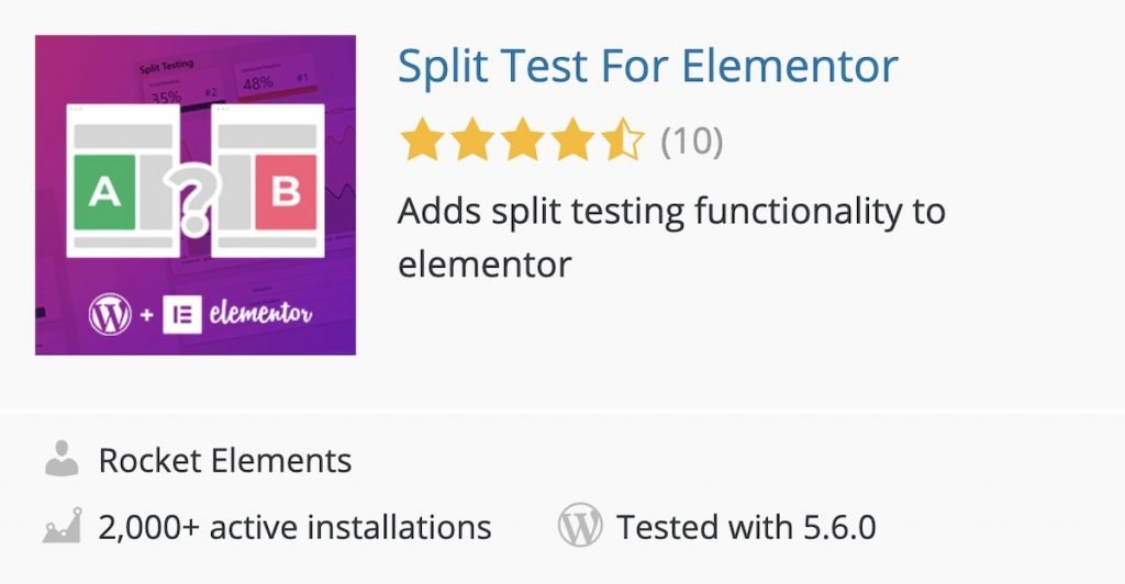 WordPress 插件目錄中 Elementor 的插件拆分測試