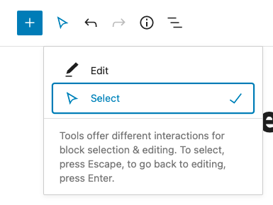 Mode de sélection dans l'éditeur Gutenberg