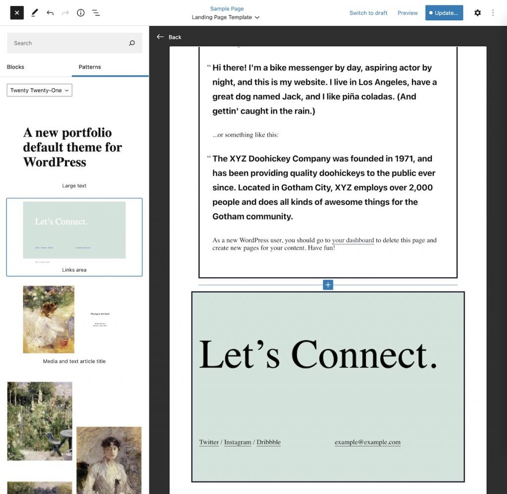 Dodaj nowe wzorce WordPress w edytorze szablonów