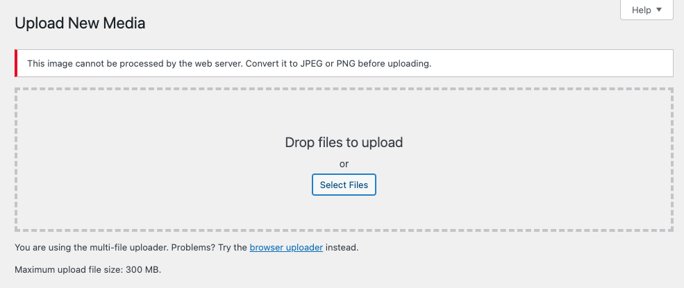 WebP画像をWordPressメディアライブラリにアップロード中にエラーが発生しました