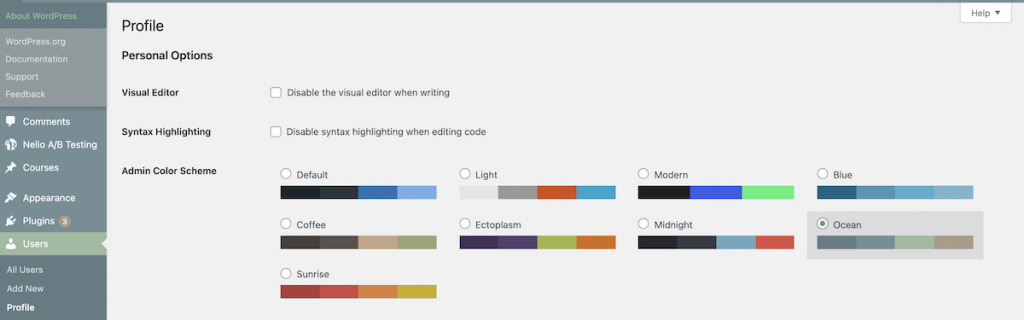 Schéma de couleurs océan WordPress