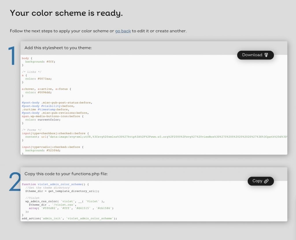 Instructions pour ajouter un jeu de couleurs à votre WordPress