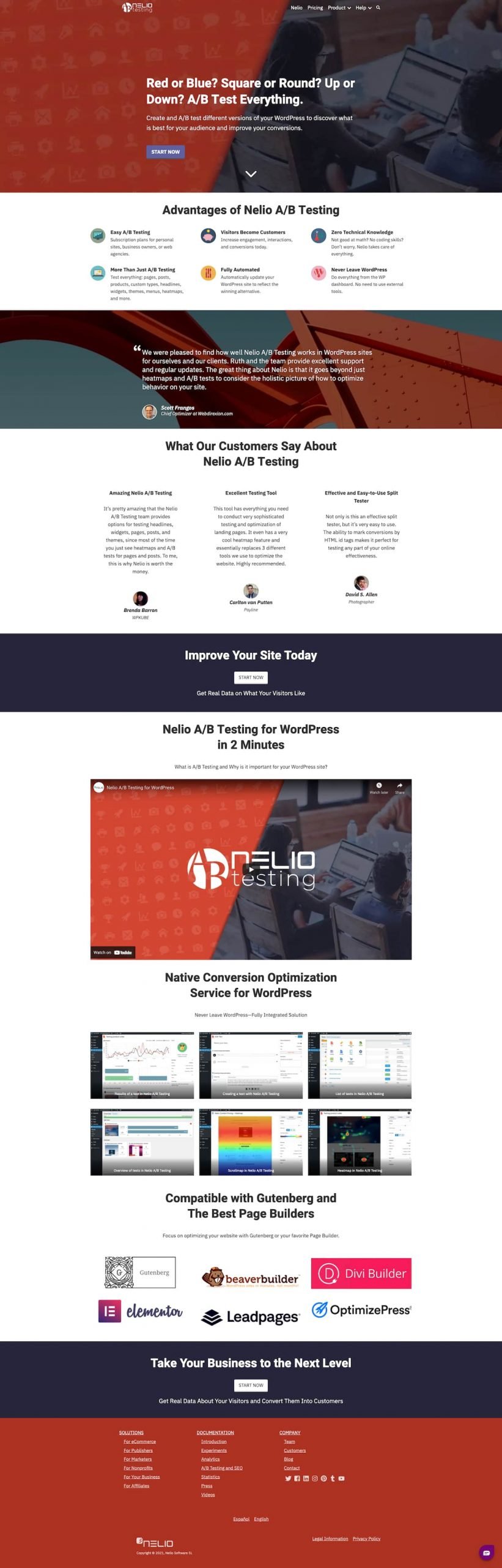 Nelio A/B 測試原創登陸。