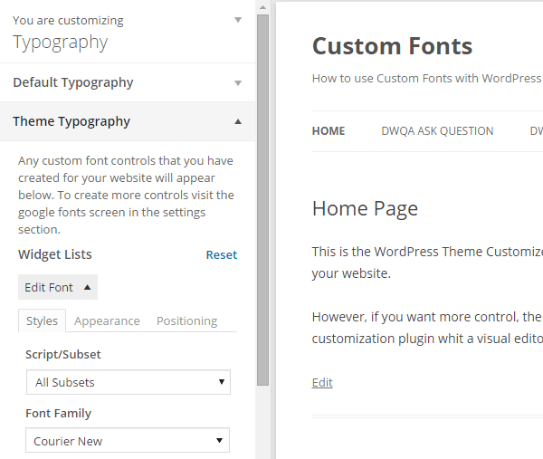 Typographie facile du thème Google Fonts