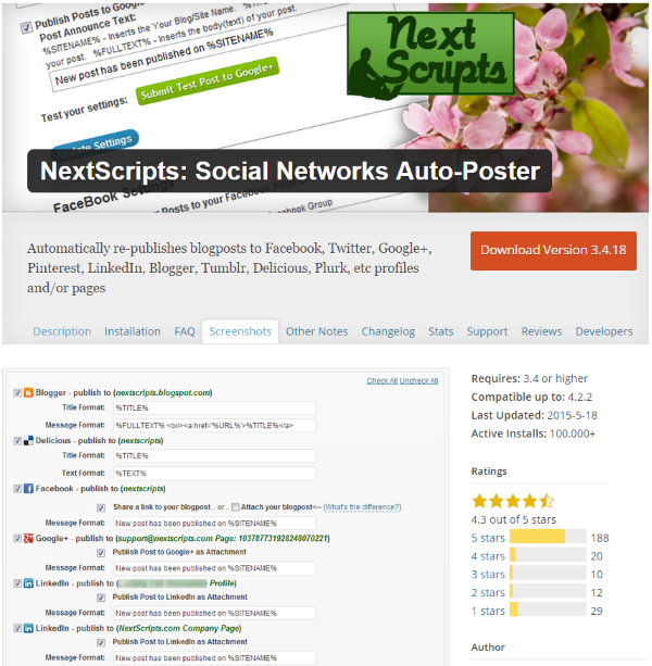 Poster automatico dei social network NextScripts