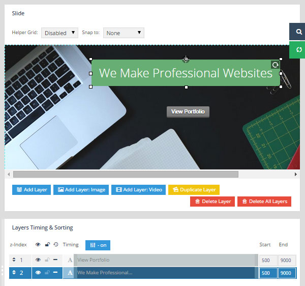 Interface utilisateur Slider Revolution
